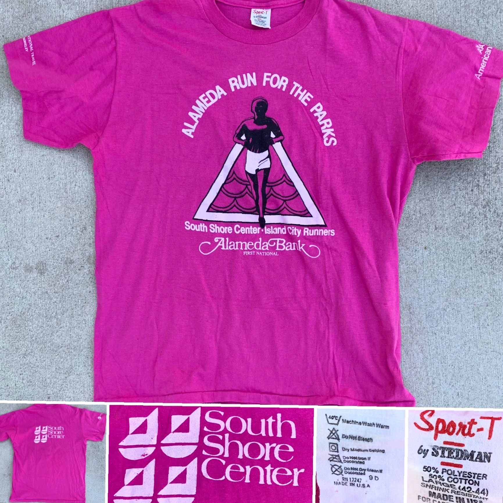 Vintage VINTAGE Alameda Run for the Parks T-Shirt Sport-T by Stedman L 80s 1980s Pink Short Sleeve Graphic Tee Unisex Large 42-44 Made in USA Size US L / EU 52-54 / 3 - 2 Thumbnail