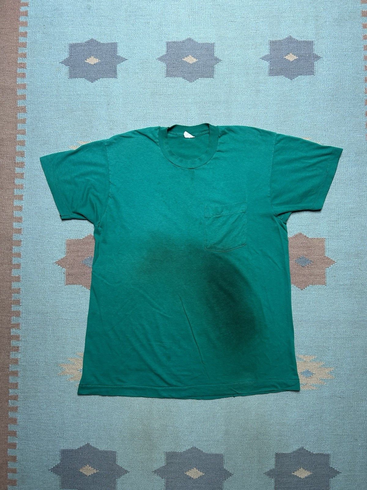 Vintage 80s pocket t shirt blank aqua green blue fruit of loom XL Size US XL / EU 56 / 4 - 1 Thumbnail