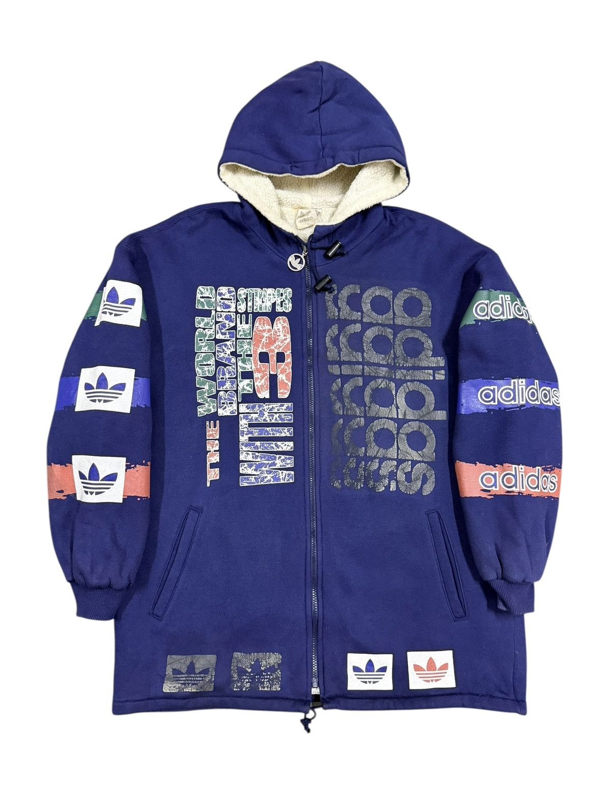 Adidas Vtg🌟Adidas Big Logo Sherpa Inner Hoodies Zipper Jacket Size US M / EU 48-50 / 2 - 1 Thumbnail