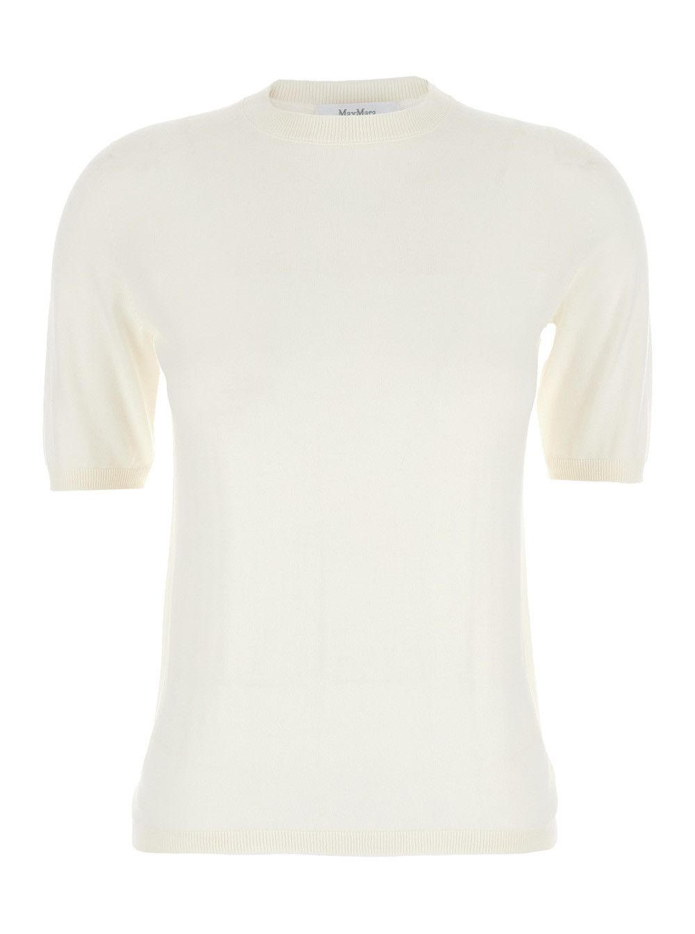 'Gerico' White Crewneck Sweater with Short Sleeves in Wool Woman