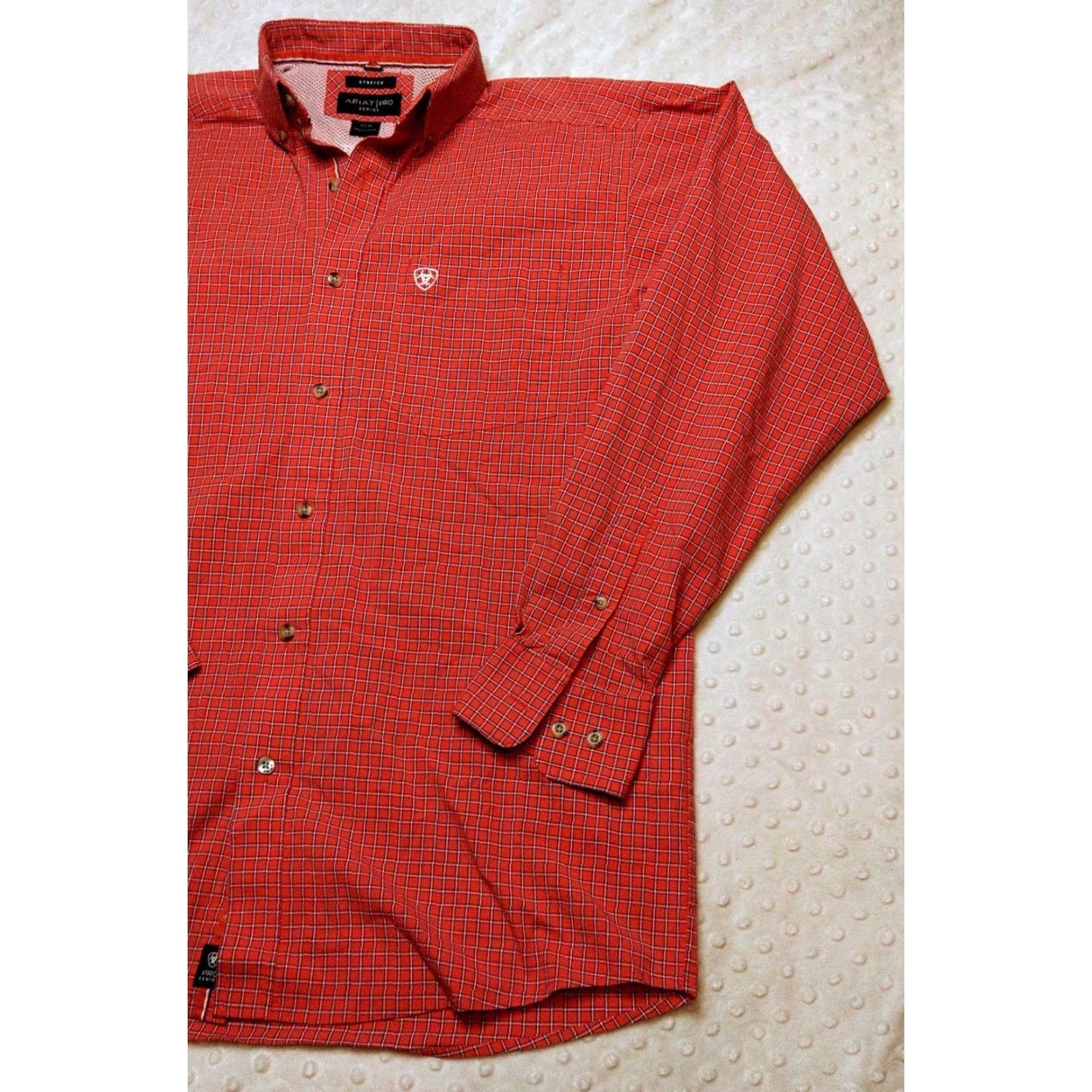 Ariat Ariat Pro Series Shirt Mens M Red Orange Check Button-Down Western Rodeo Shirt Size US M / EU 48-50 / 2 - 2 Thumbnail