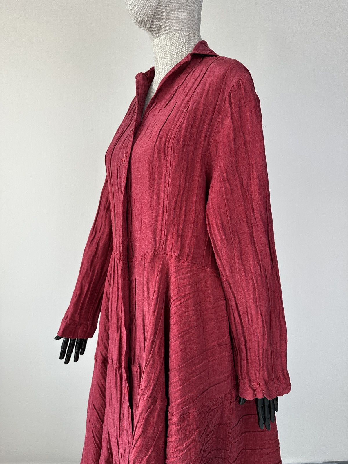 Other GRIZAS Cherry Red Crinkled Silk Linen Flared Shirt Dress Size L / US 10 / IT 46 - 10 Thumbnail