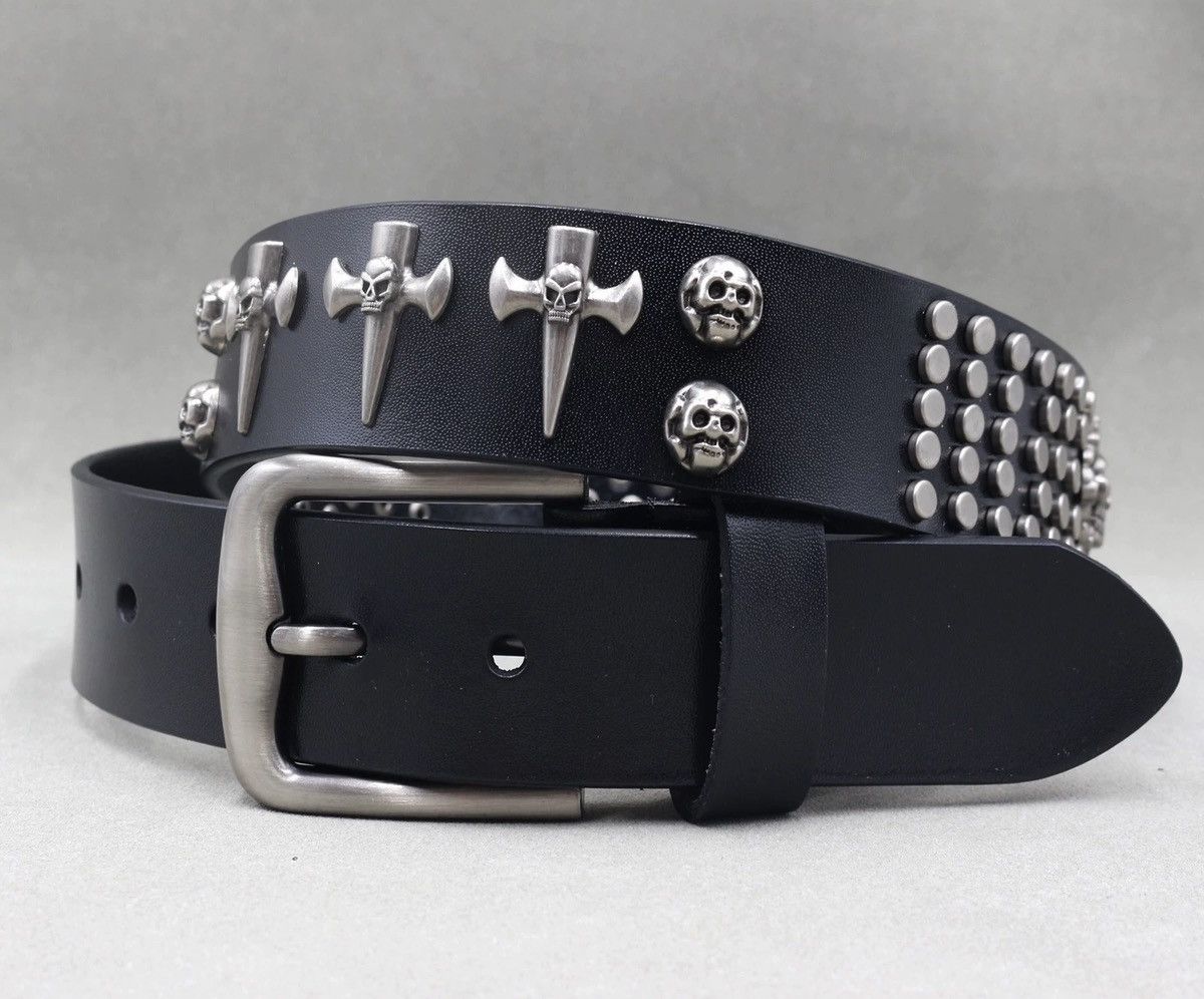 Japanese Brand × Vintage Retro punk skull cross studded rivet leather rock belt Size ONE SIZE - 3 Thumbnail