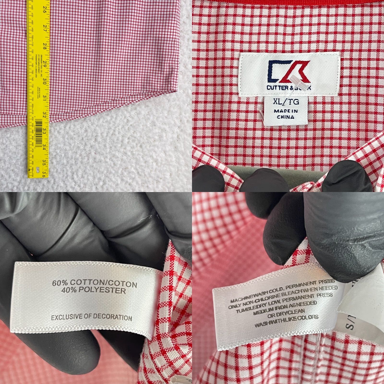 Cutter & Buck Cutter & Buck Red White Check Button-Down Shirt Mens XL Long Sleeve Cotton Polyester Dress Shirt Size US XL / EU 56 / 4 - 8 Thumbnail