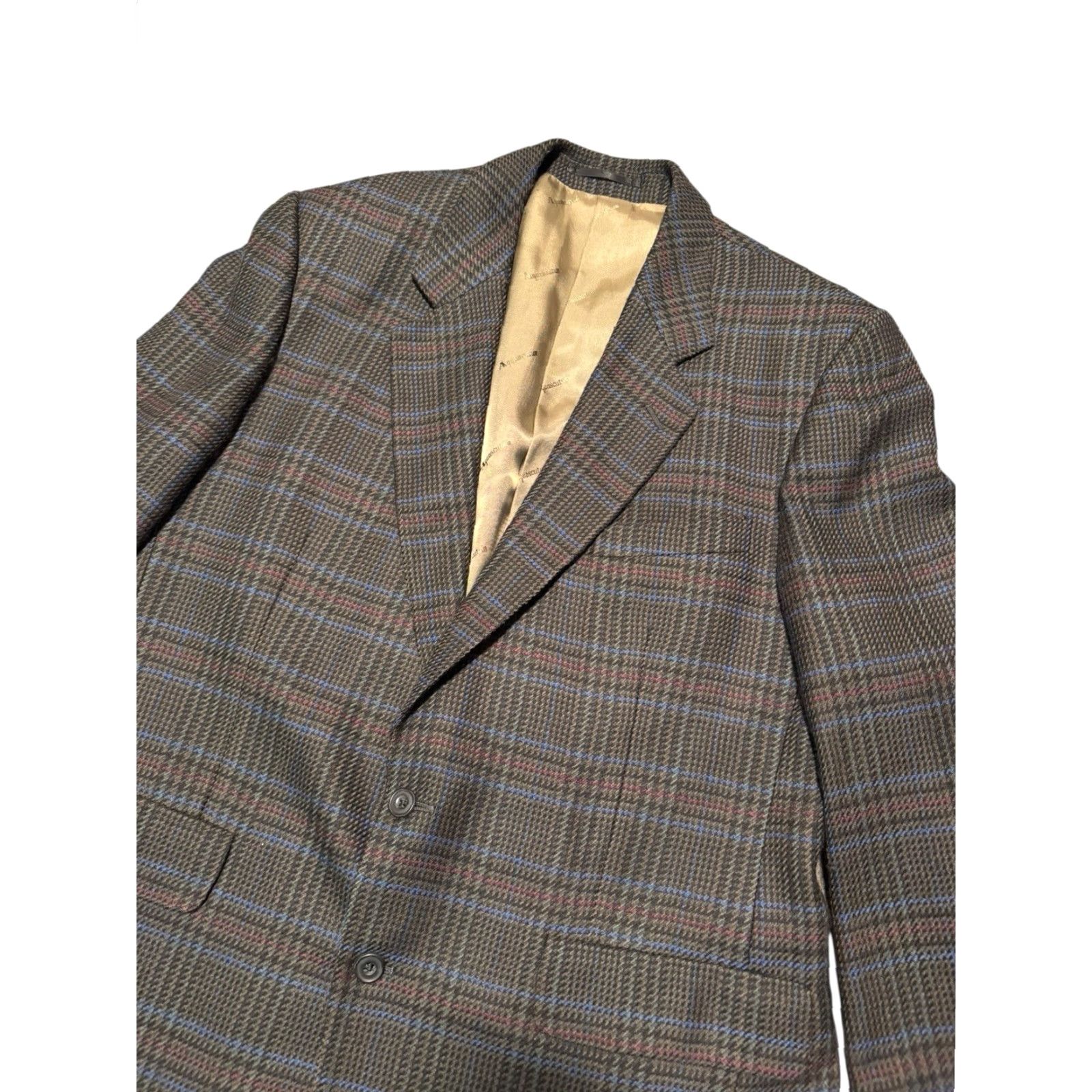 Aquascutum VINTAGE Aquascutum London Sport Coat Blazer 44R Men Wool Glen Plaid Prince of Wales Brown Blue Size 44R - 3 Thumbnail