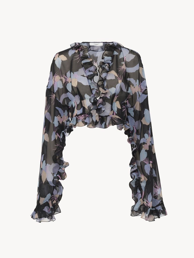 Chloe o1loc1c11125 Cropped V-neck Silk Top in Multicolor Size L / US 10 / IT 46 - 1 Thumbnail
