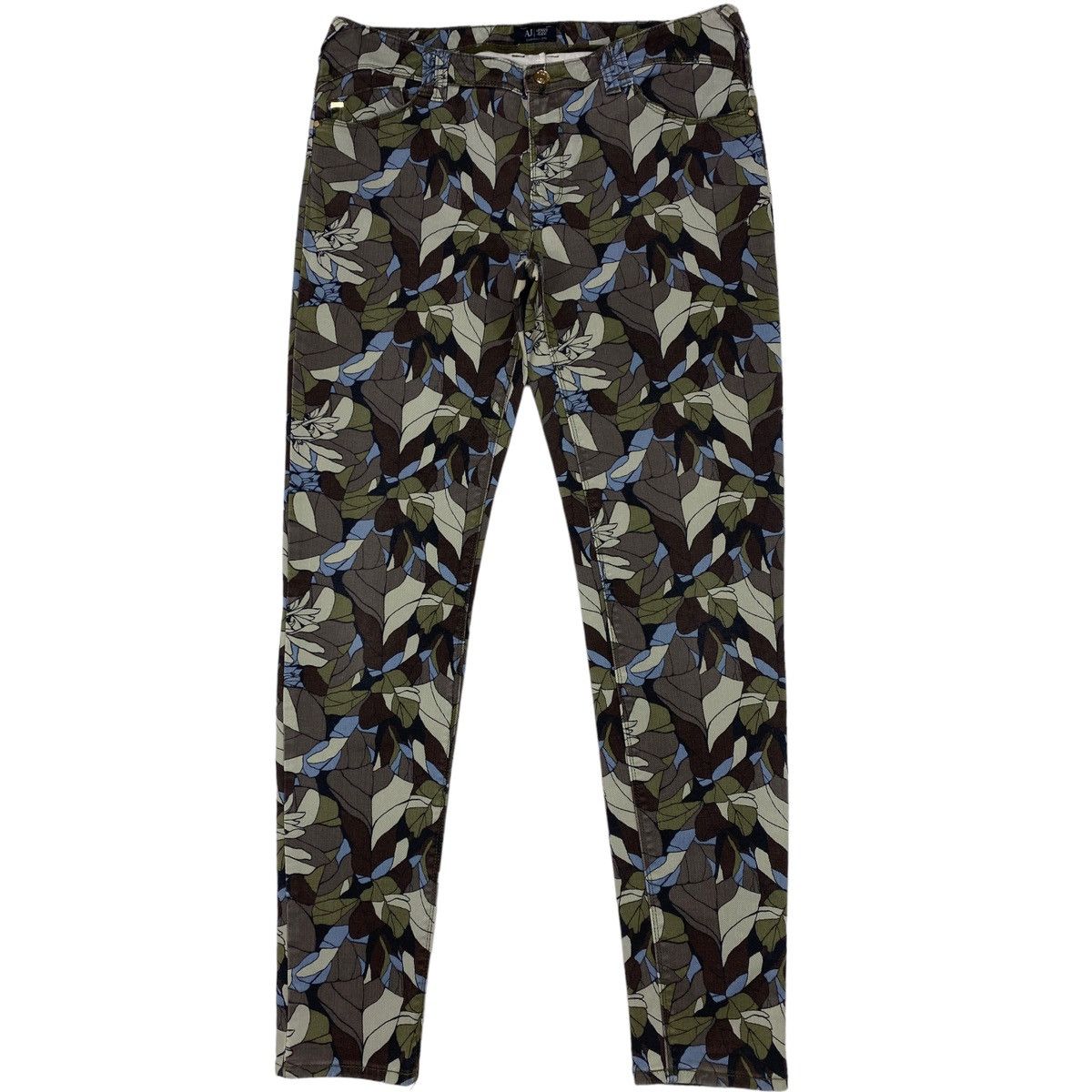 image of Armani Jeans Floral Abstraction Slim Stretch Periwinkle Pant in Green/Brown, Women's (Size 32)