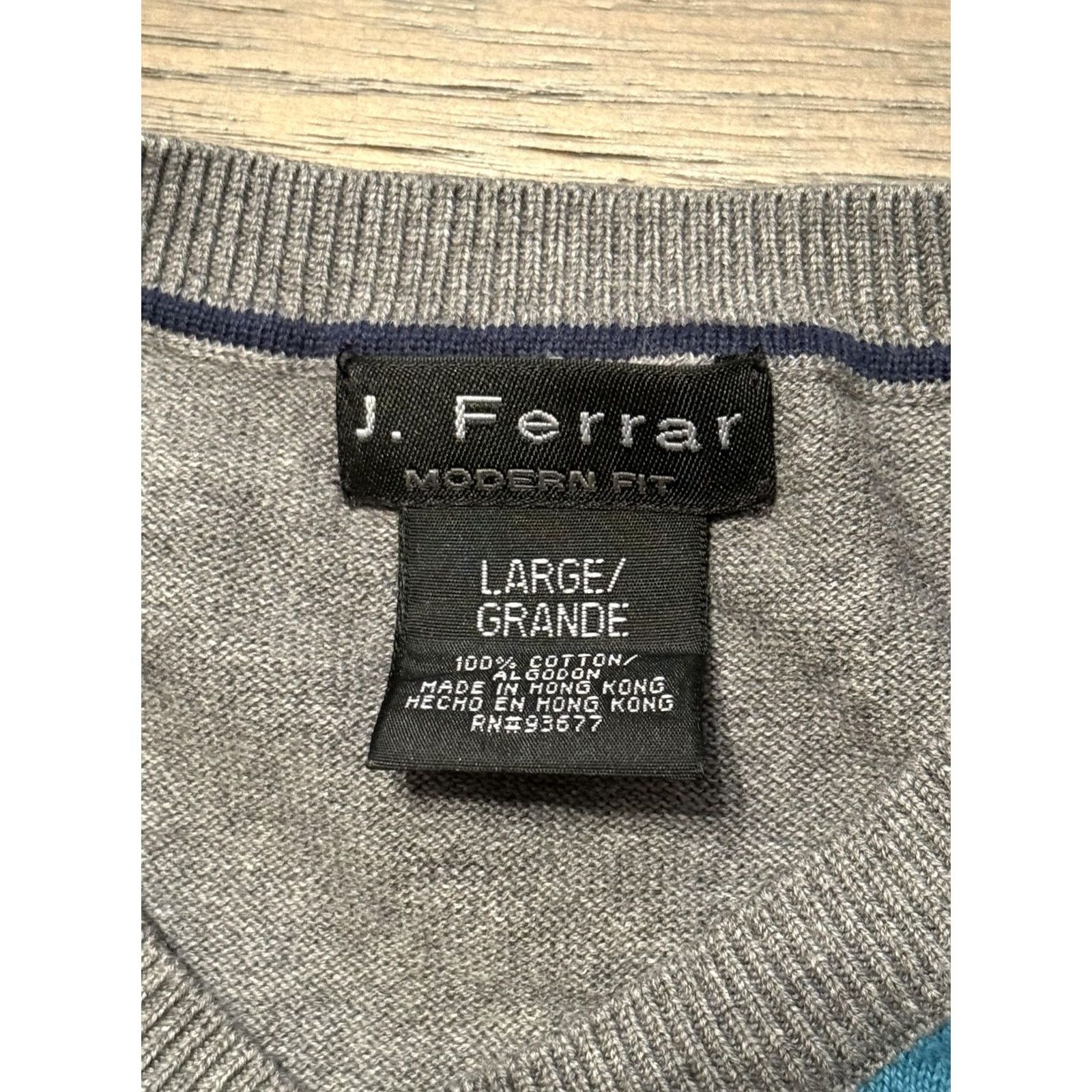Vintage J. Ferrar Sweater Mens Large Gray Blue Argyle Pullover Crewneck Modern Fit Size US L / EU 52-54 / 3 - 3 Thumbnail