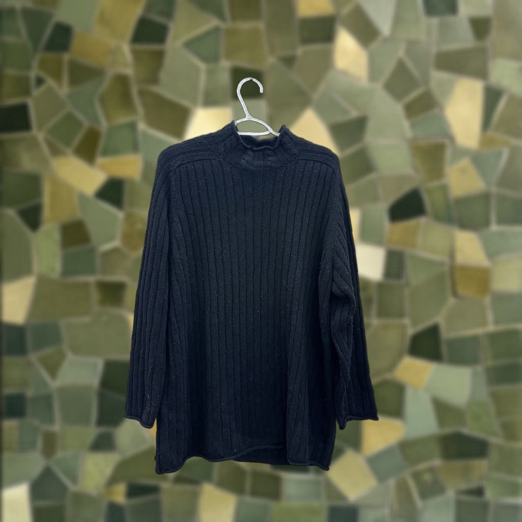 Saks Fifth Avenue VINTAGE Saks Fifth Ave Womens Sweater XL Black Knit Silk Cashmere Real Clothes VTG Pullover Long Sleeve Mock Neck Solid 80s 90s Womens Size XL / US 12-14 / IT 48-50 - 1 Thumbnail