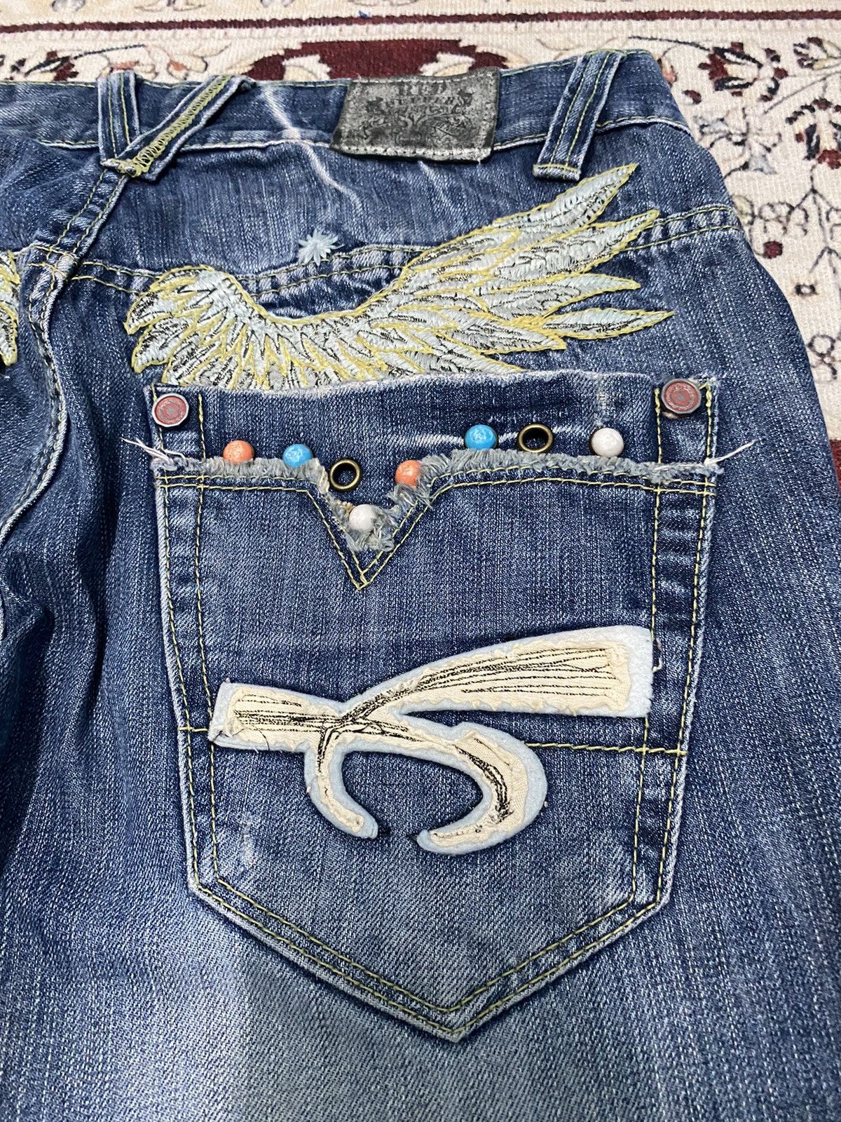 Japanese Brand X Red pepper distressed flare jeans