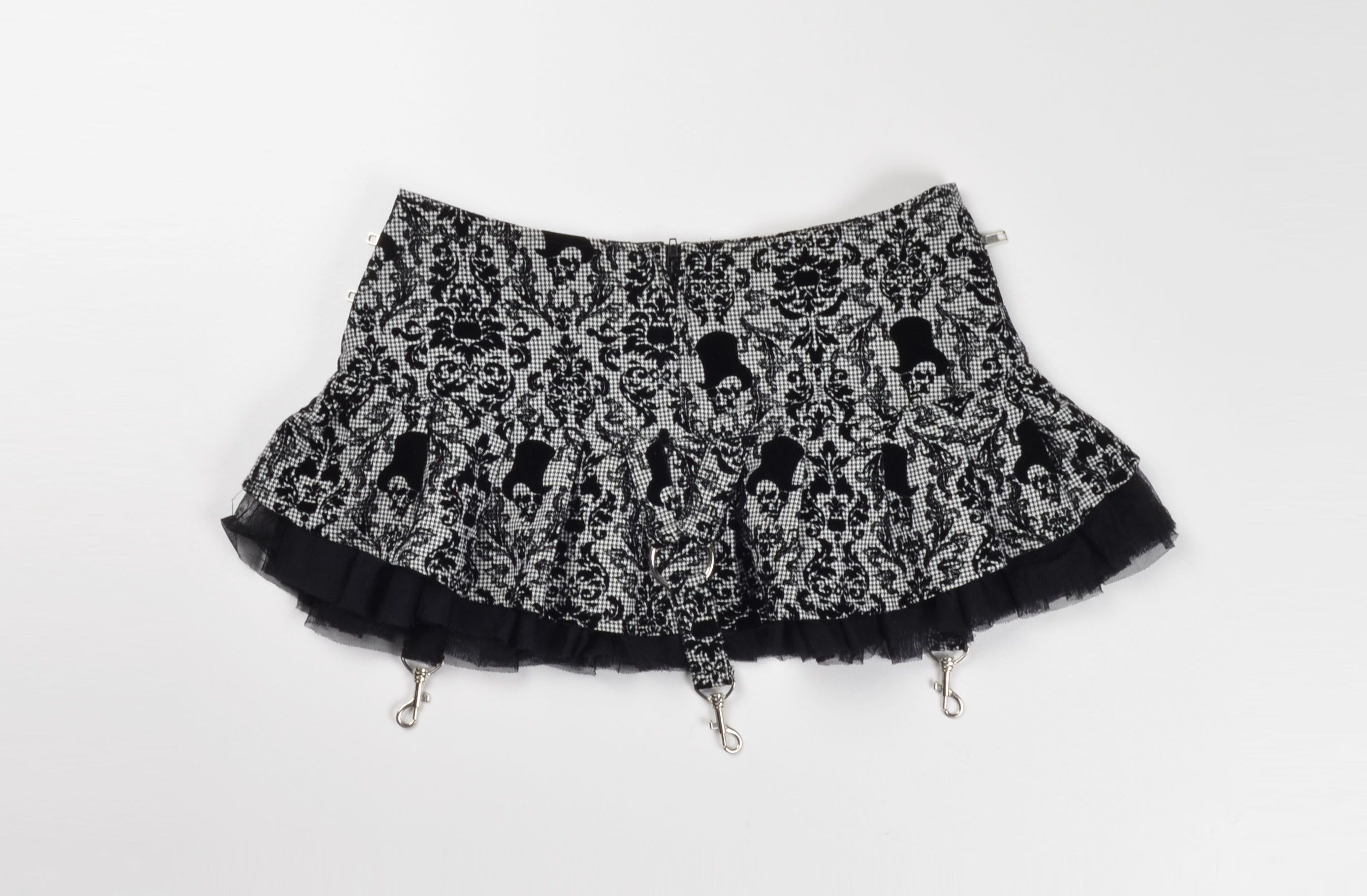 Vintage Hell Bunny Y2K Gothic Damask Punk Ruffle Tulle Zipper Skirt Size 30" / US 8 / IT 44 - 4 Thumbnail