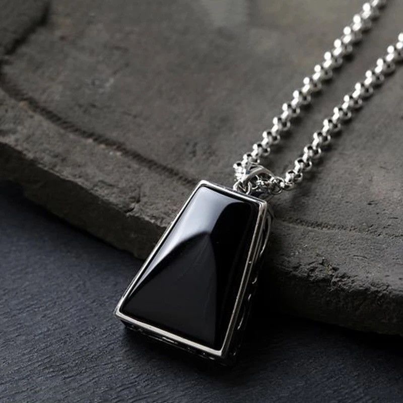 Jewelry Original design geometric black agate pendant necklace Size ONE SIZE - 3 Thumbnail