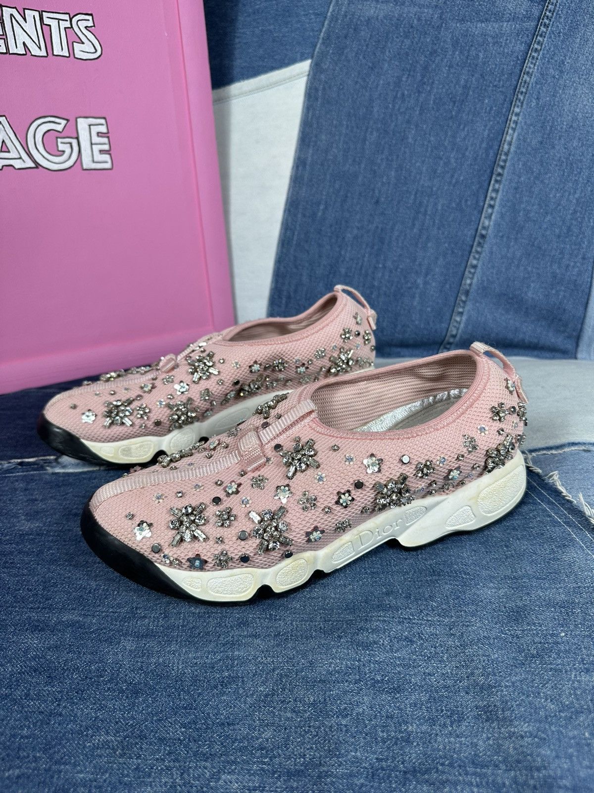 Dior Dior Fusion Pink Bling Mesh Rhinestones Low Sneakers Size US 7 / IT 37 - 5 Thumbnail
