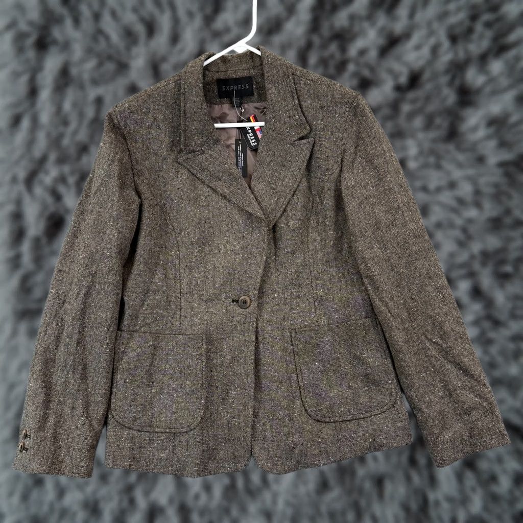 Express VINTAGE Express Blazer Womens 11/12 Brown Jacket Pocket Lined Career Preppy NWT Size XL / US 12-14 / IT 48-50 - 1 Thumbnail