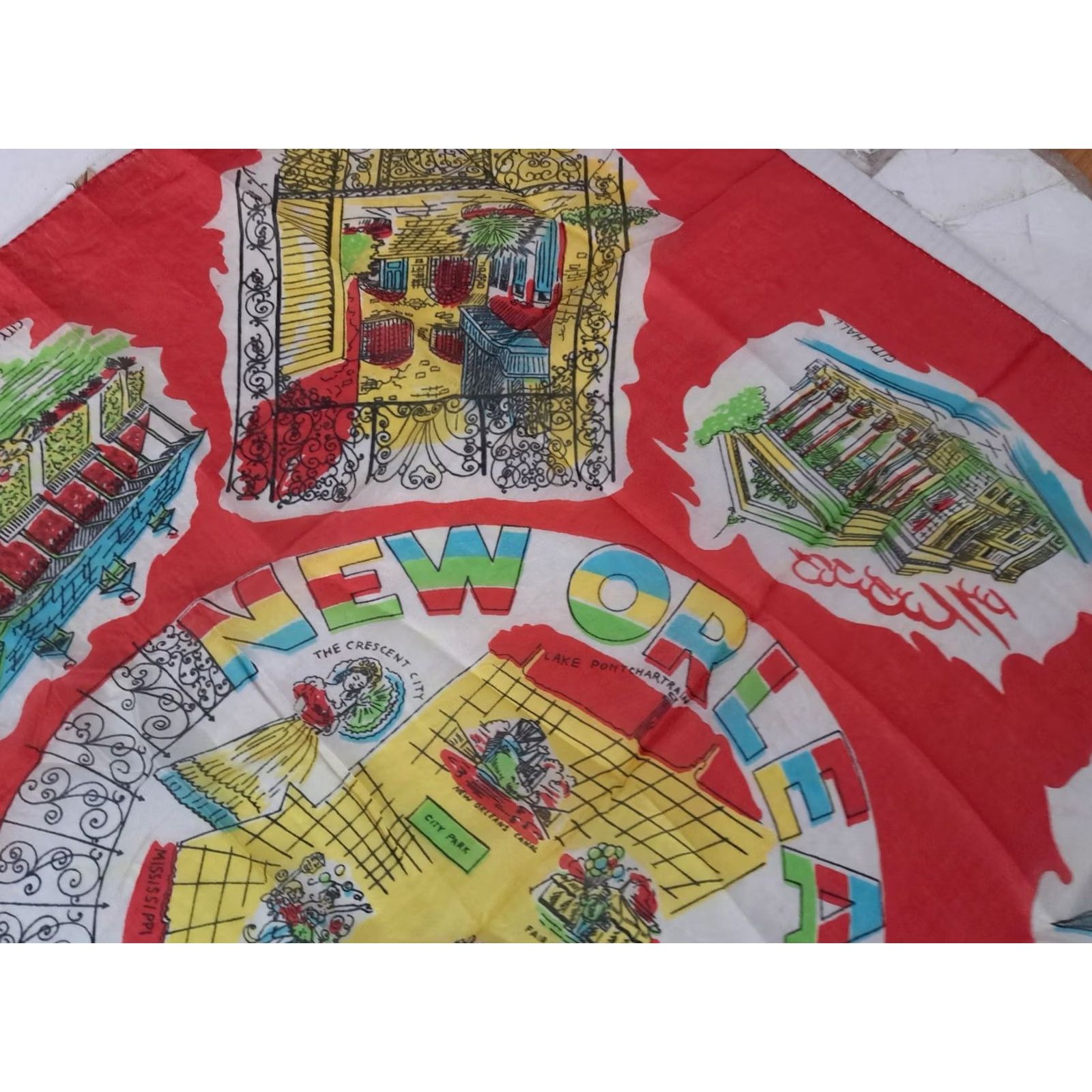Vintage VINTAGE Pure Silk Scarf Wrap 32x32 New Orleans Mardi Gras-The Crescent City 1940s Boho Unisex Adult Mens Womens Size ONE SIZE - 6 Thumbnail