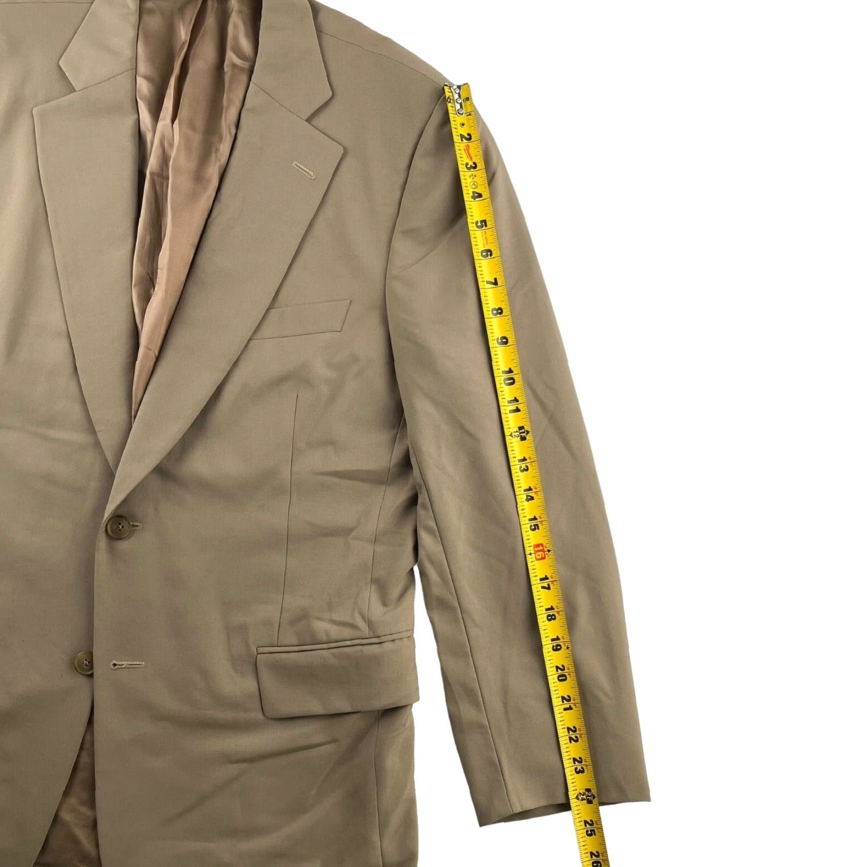 Paul Stuart VINTAGE Paul Stuart Blazer Jacket Mens Tan Wool 2-Button Notch Lapel Long 41 Long Brown solid Vintage Condition? Size 40R - 6 Thumbnail