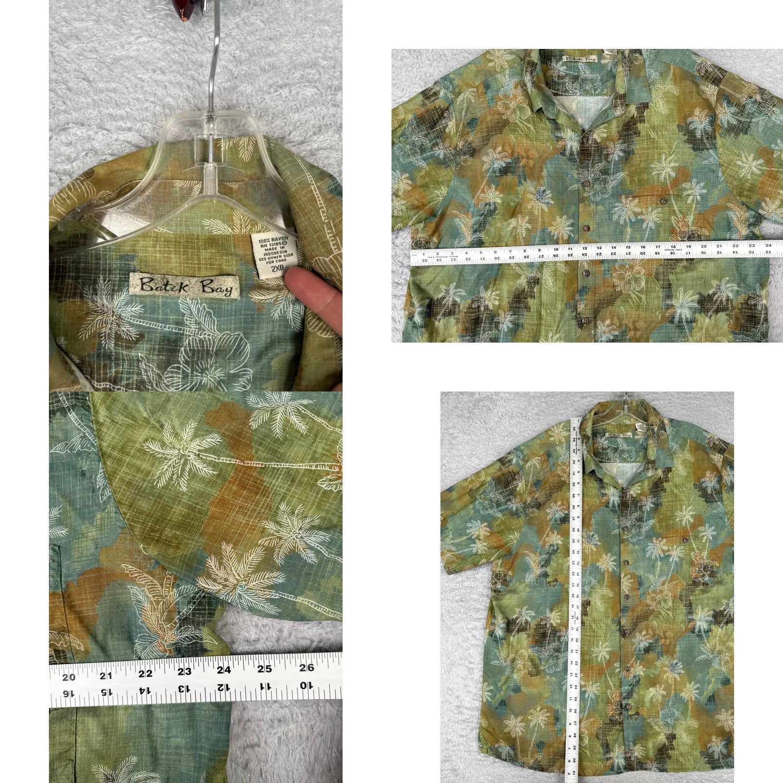 Vintage Batik Bay Shirt Adult 2XL Green Floral Button Hawaiian 100% Rayon Batik Bay Button-Up Aloha Hawaiian Resort Size US XXL / EU 58 / 5 - 8 Thumbnail