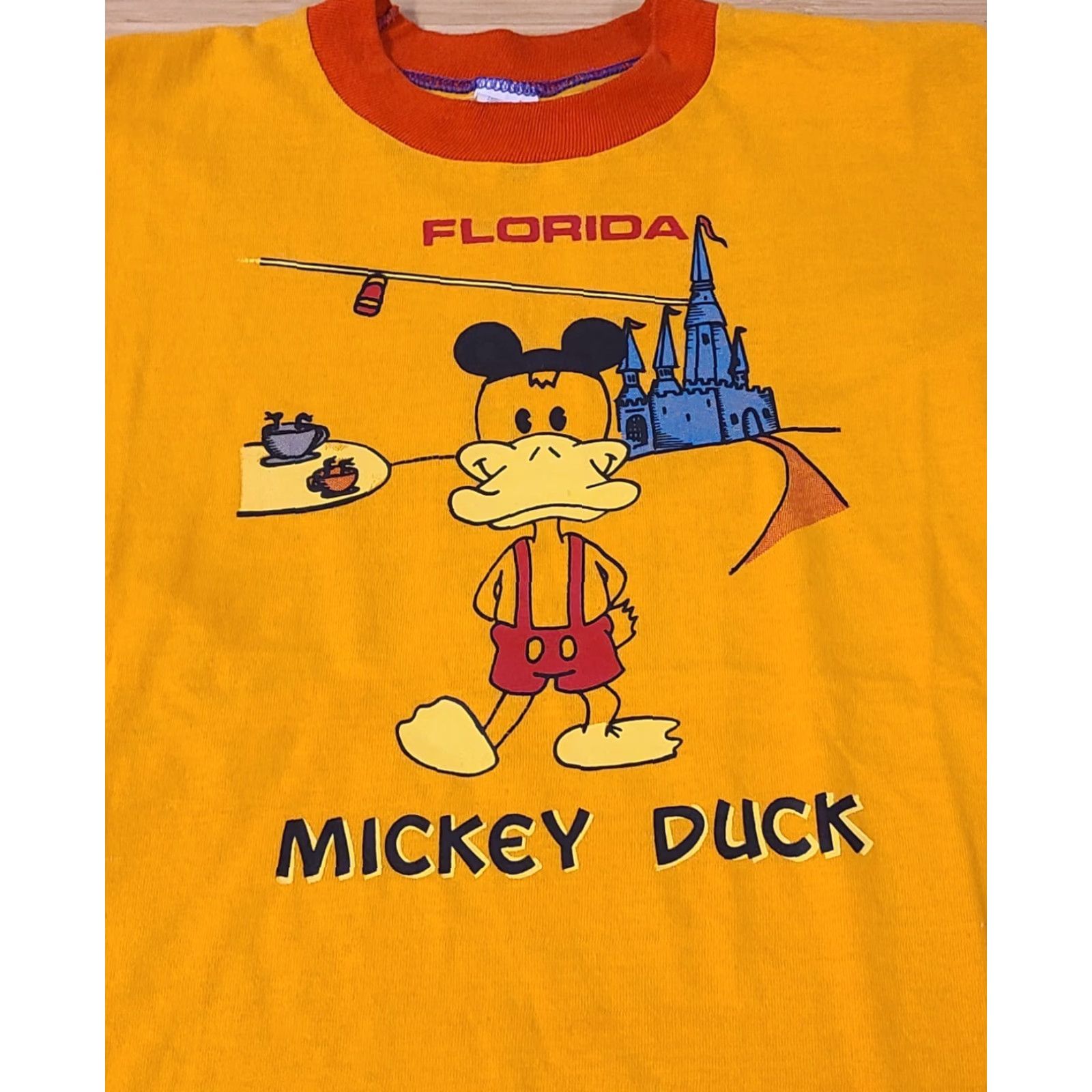 Disney VINTAGE Disney T-Shirt Men Mickey Mouse Donald Duck Crew Neck Short Sleeve Yellow 80s Cartoon Logo Regular Small Mens Size US S / EU 44-46 / 1 - 2 Thumbnail