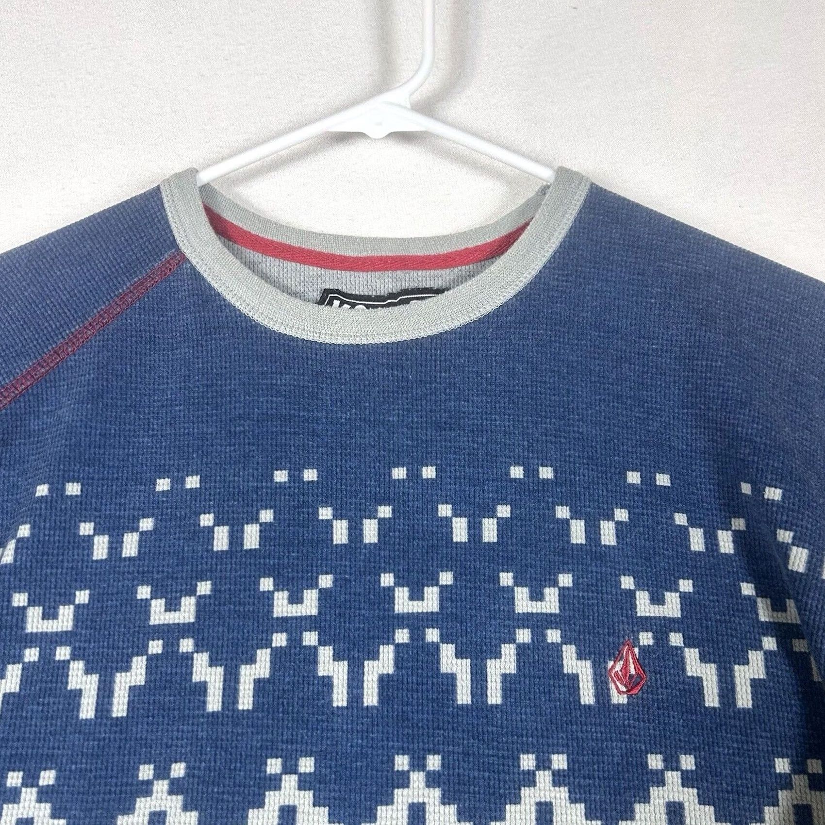 Volcom VOLCOM Geometric Fair Isle Sweatshirt Womens M Blue Gray Casual Knit L/S Size M / US 6-8 / IT 42-44 - 2 Thumbnail