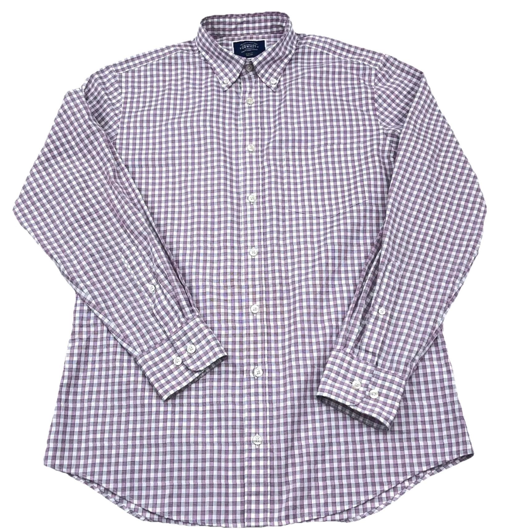 Charles Tyrwhitt Charles Tyrwhitt Shirt Men Medium Pink Slim Fit Button Up Dress Poplin Gingham Size 40R - 2 Thumbnail