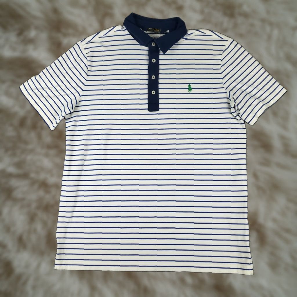 Ralph Lauren Ralph Lauren Polo Shirt Mens Large White Blue Striped Short Sleeve Activewear Size US L / EU 52-54 / 3 - 1 Thumbnail