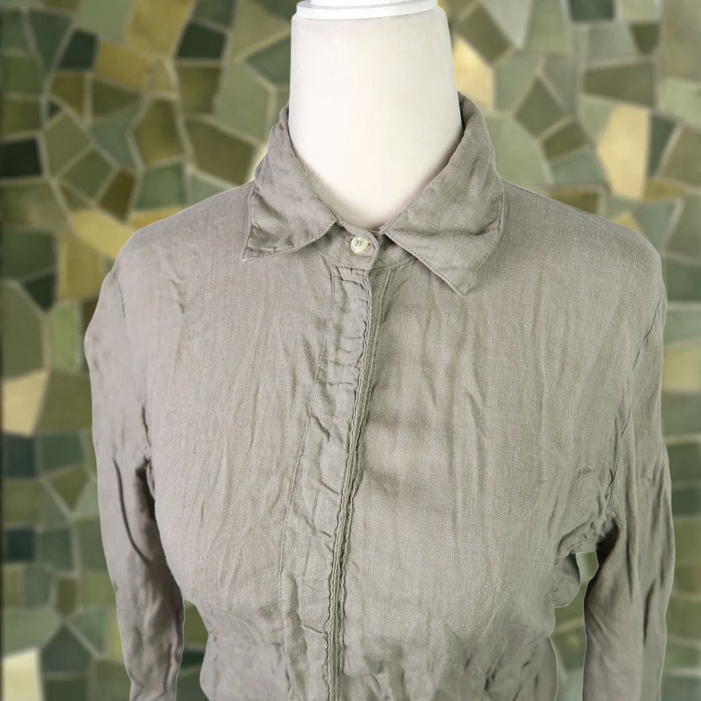 Mason's Mason's Woman Rites Taupe Grey Linen Snap Front Top S Shirt Women Long Sleeve Button-Up Casual Bohemian 100% Linen Autumn Spring Womens Size S / US 4 / IT 40 - 1 Thumbnail