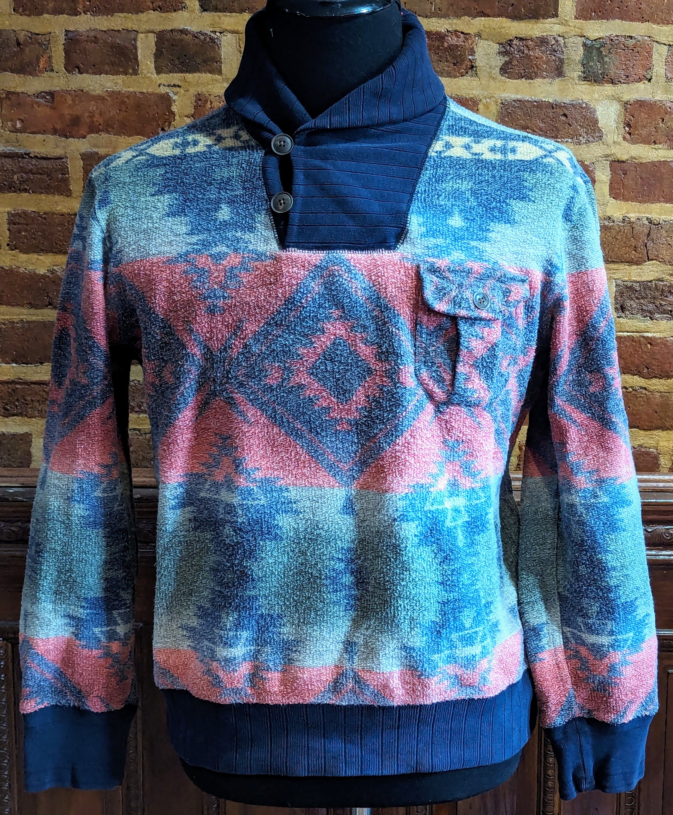 Aztec print shawl sweater