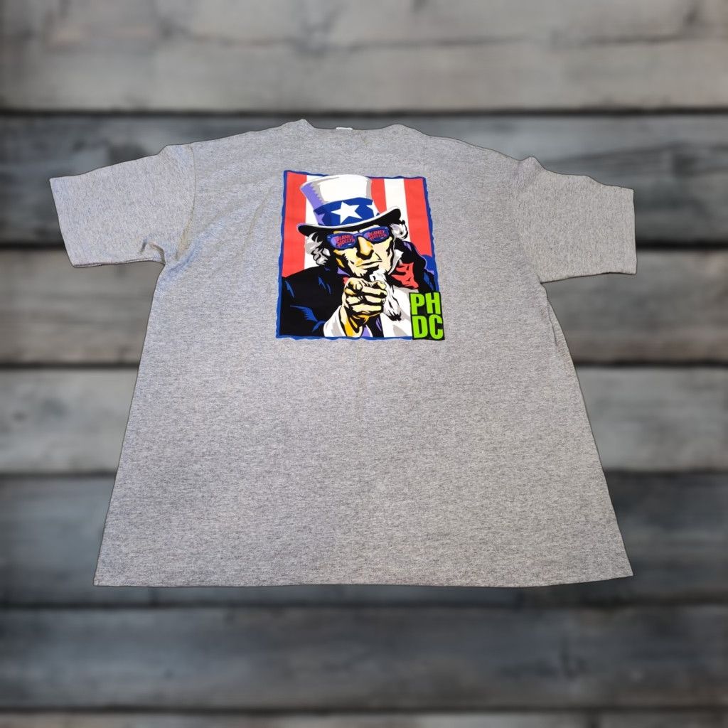 Planet Hollywood VINTAGE Planet Hollywood Shirt Crew Neck Short Sleeve USA Patriotic Sam Graphic XL Gray Mens Made in USA 1990s Size US XL / EU 56 / 4 - 1 Thumbnail