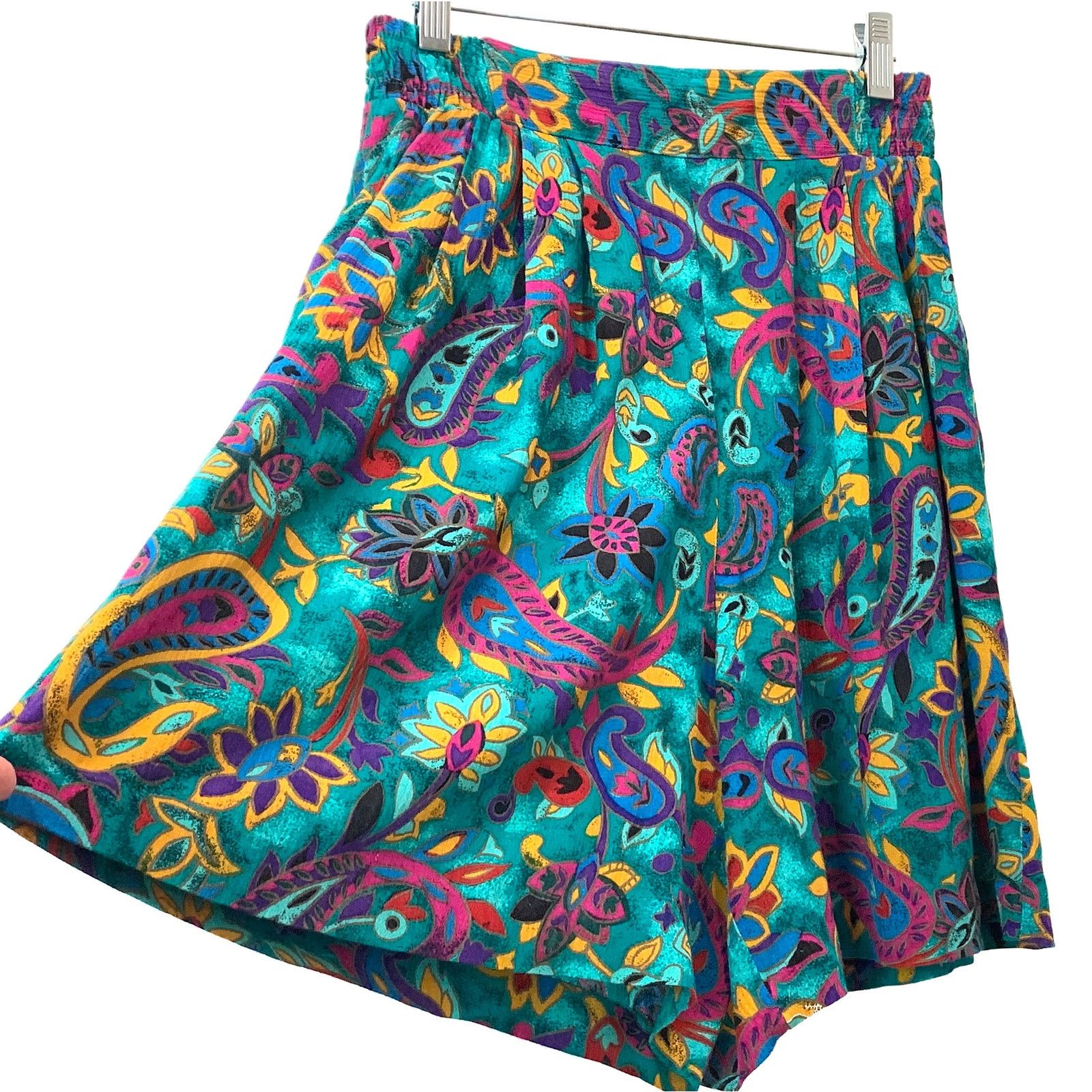 Vintage 80s 90s High Waist Flowy Rayon Shorts | Wide Leg Teal XS Size 26" / US 2 / IT 38 - 3 Thumbnail