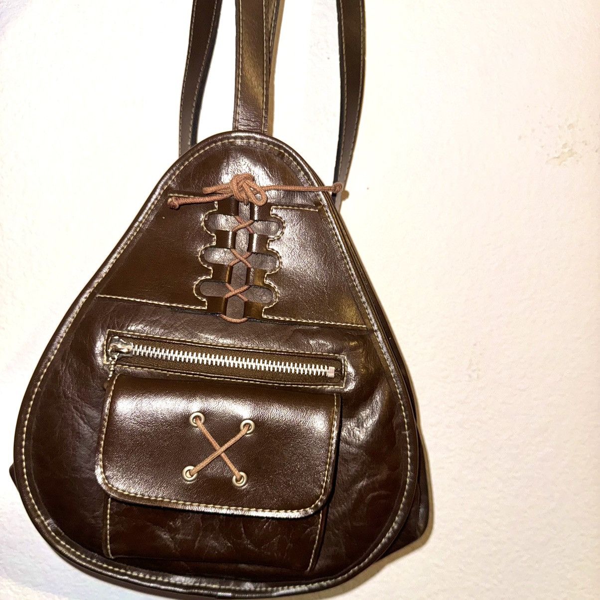 Designer × Vintage Womens Brown Vintage Leather Hand Made Mini Backpack No Tag Size ONE SIZE - 2 Thumbnail