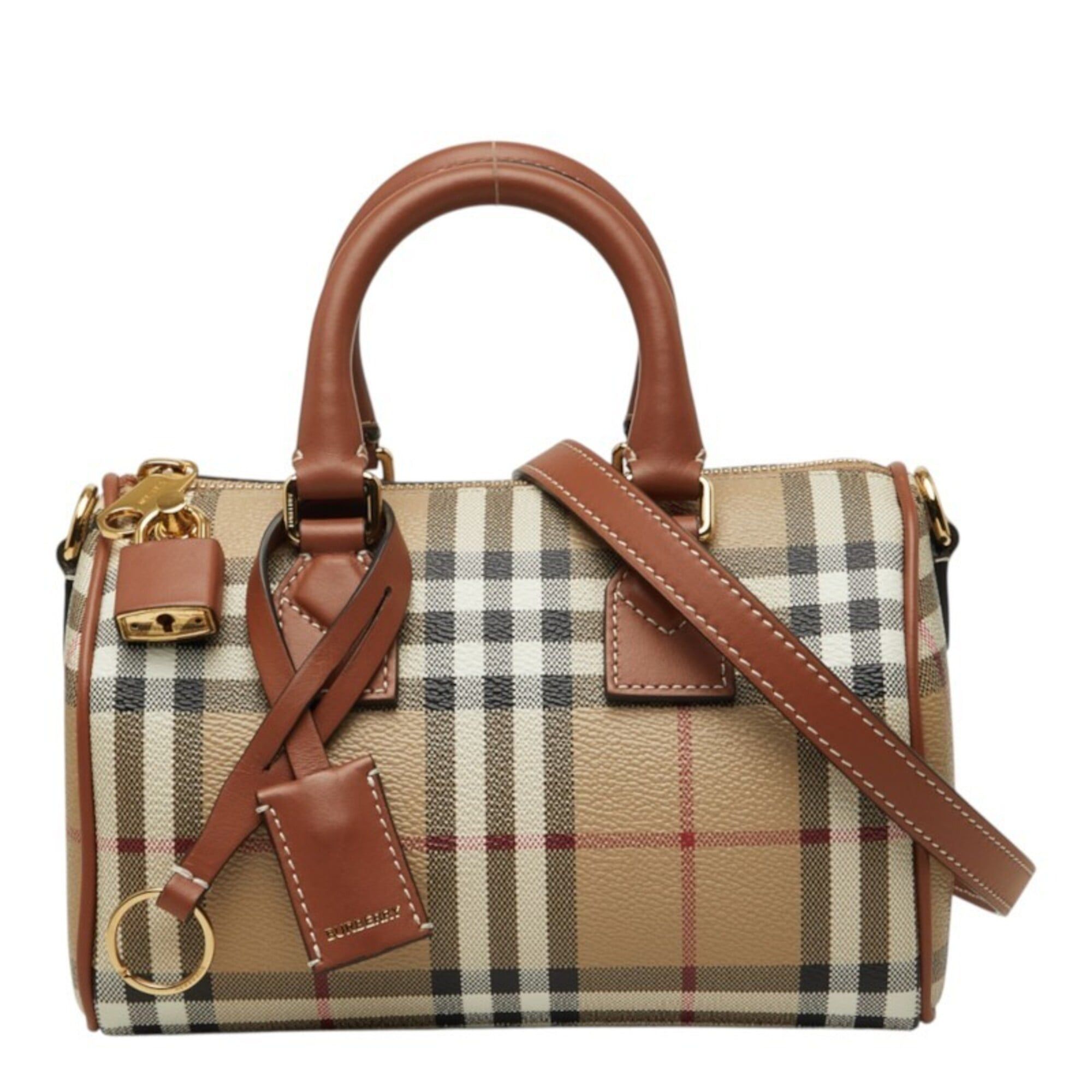 Burberry Burberry Nova Check Mini Bowling Bag Handbag Shoulder 2WAY Beige Brown Leather Women's BURBERRY Size ONE SIZE - 1 Thumbnail