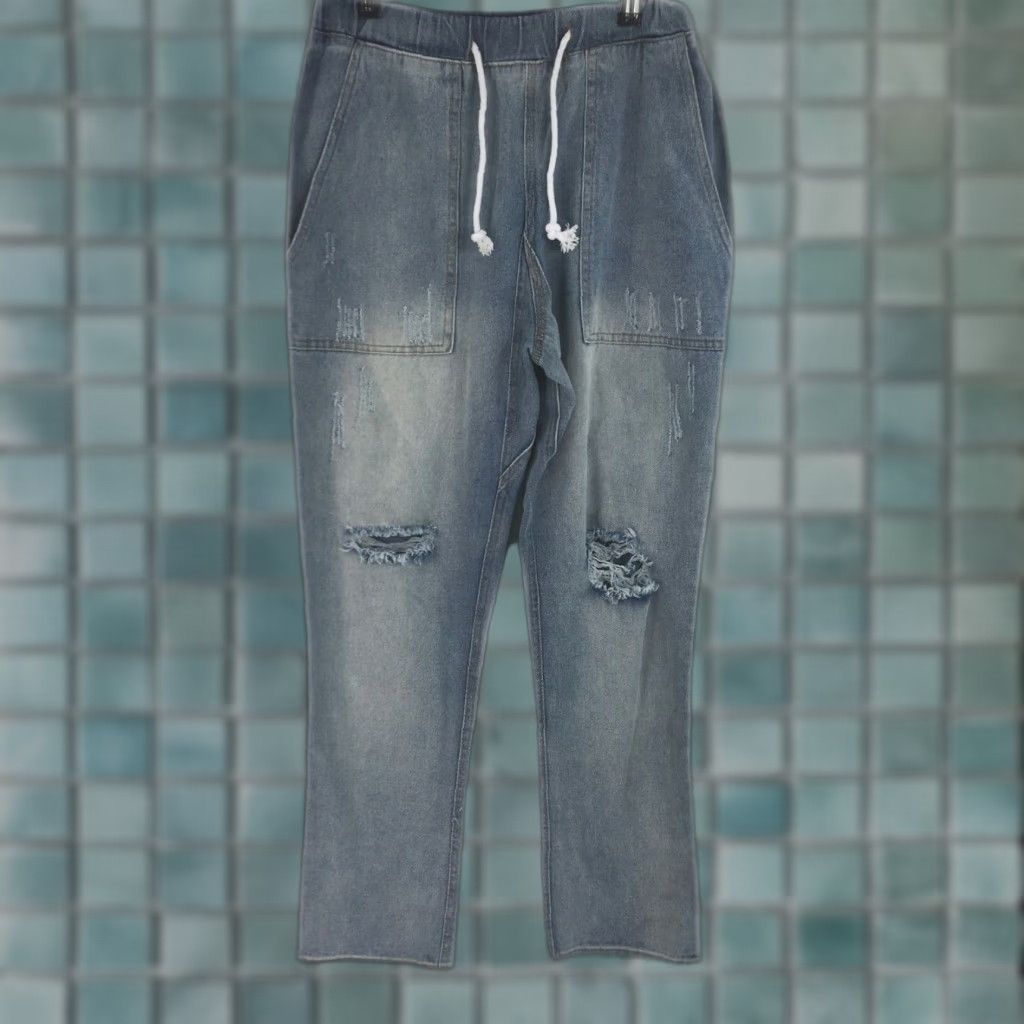 Denime VINTAGE Womens Jeans Denim Blue Size 26 Distressed Drawstring Casual Boyfriend Relaxed High Rise 27 In Inseam Size 26" / US 2 / IT 38 - 1 Thumbnail