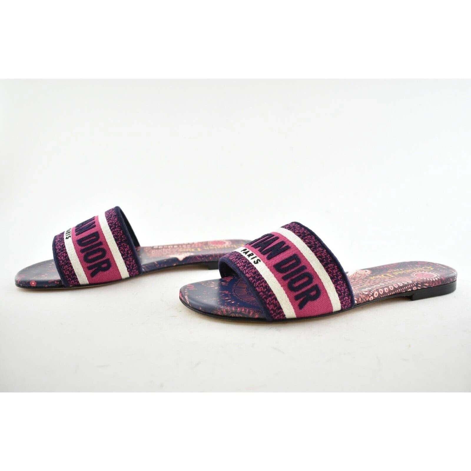Dior Dway Animals Pink Blue White Logo Slide Mule Flat Sandal 36 Size US 6 / IT 36 - 10 Thumbnail