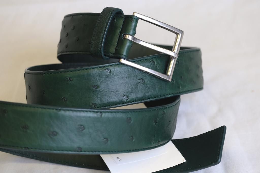 Bottega Veneta o1rshd Ostrich Leather Belt in Pine Green Size ONE SIZE - 1 Thumbnail
