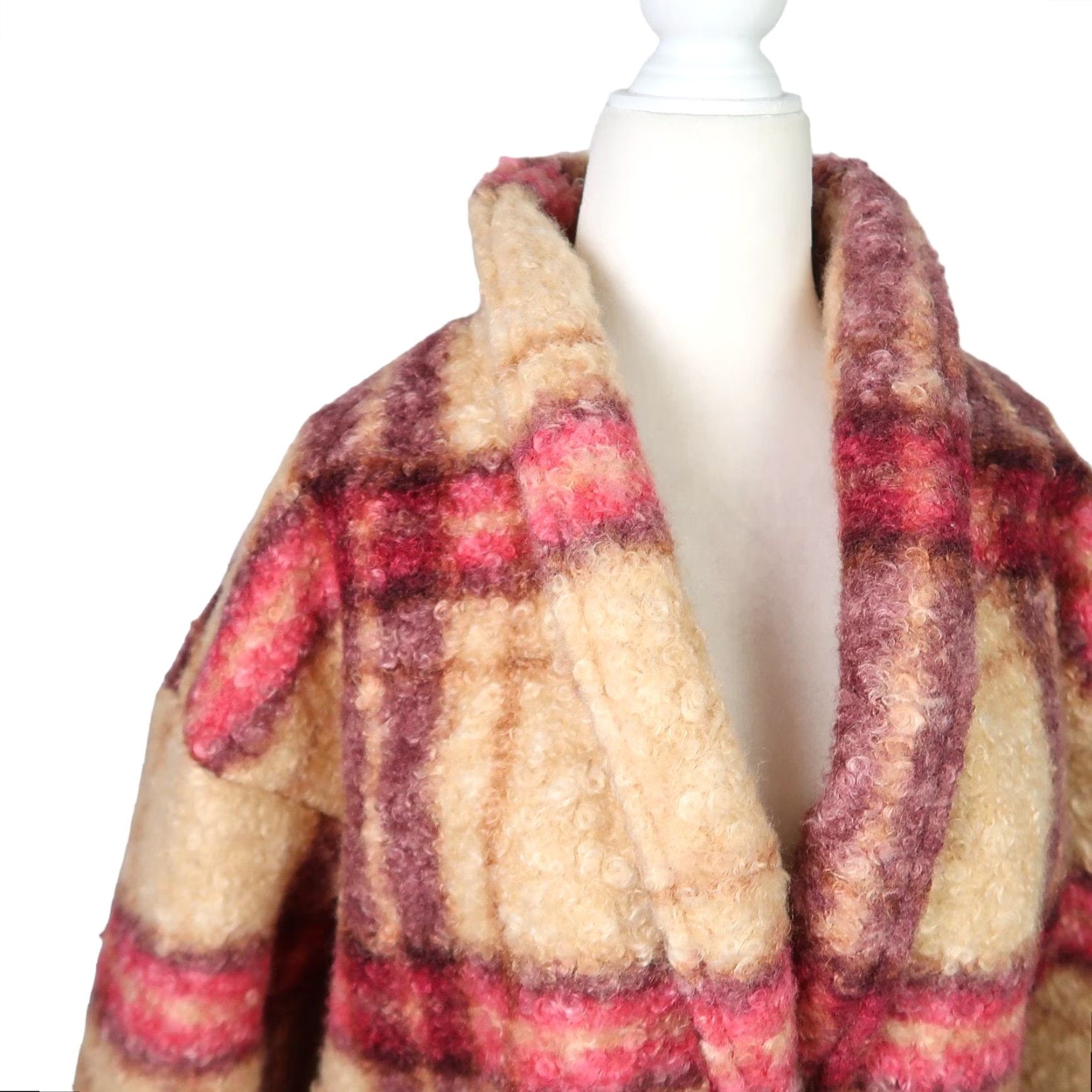 Vintage Knox Rose jacket Plaid Knit textured boucle tan red Button closure M Womens Short Sleeve Long Sleeve Fall Winter Casual Basic Jacket Size M Size M / US 6-8 / IT 42-44 - 3 Thumbnail