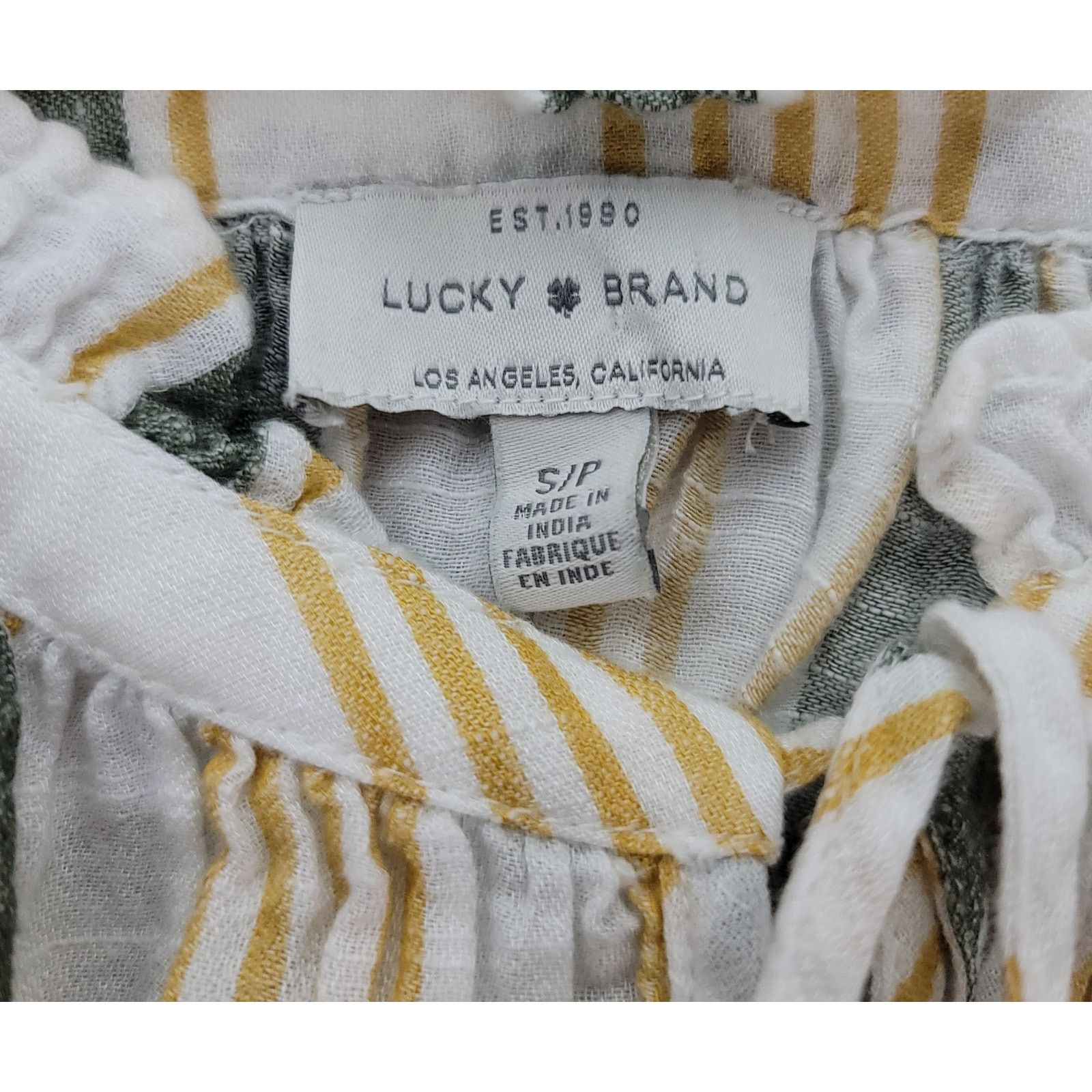 Lucky Brand Lucky Brand White Green Gold Stripe Top Small Round Ruffle Size S / US 4 / IT 40 - 4 Thumbnail