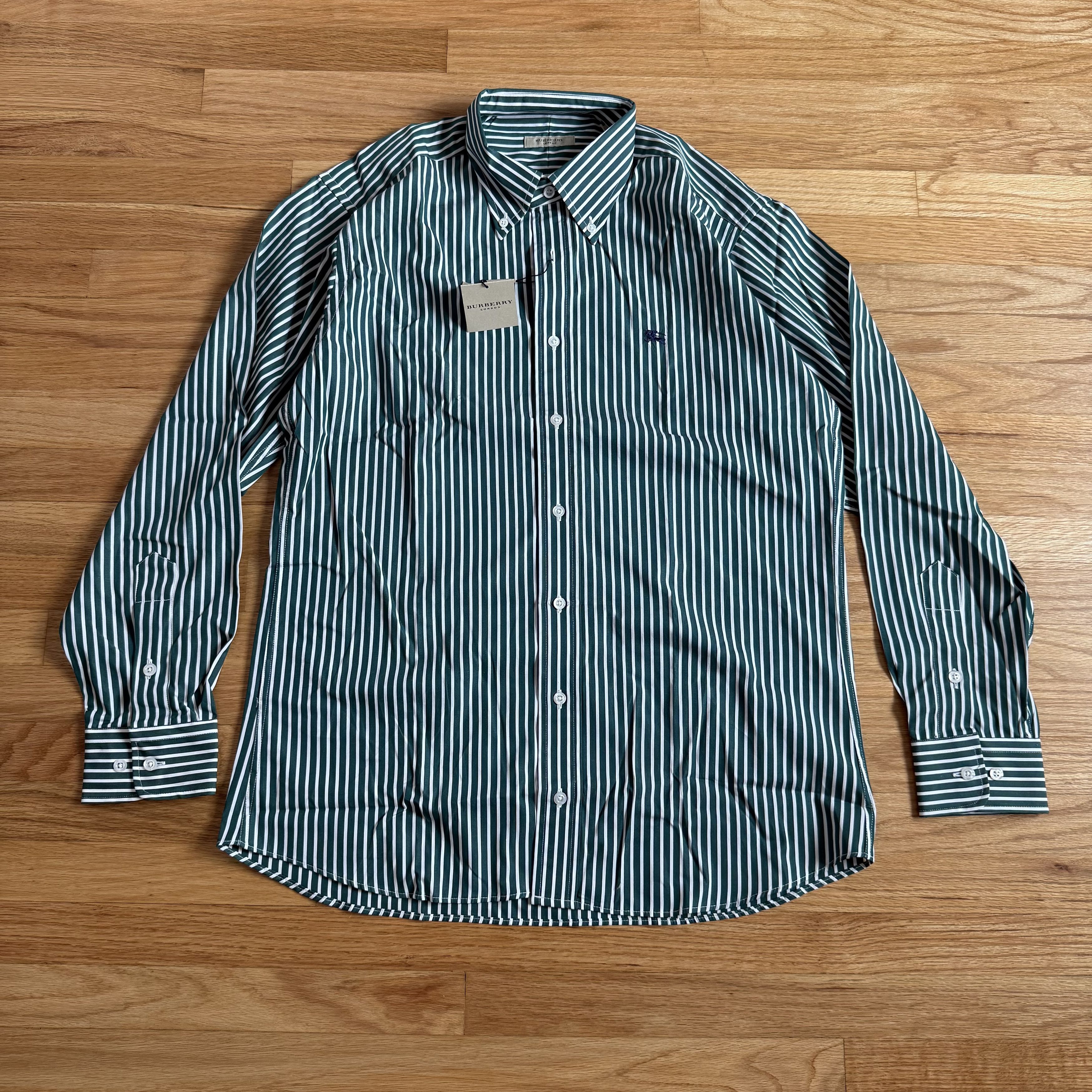 Burberry Burberry London Green Striped Button Down Shirt Size US M / EU 48-50 / 2 - 1 Thumbnail