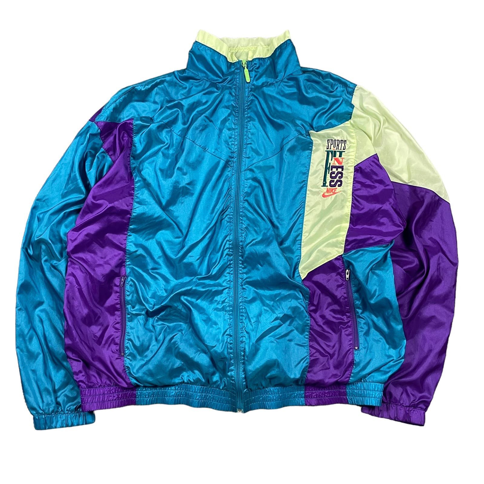 Image of Nike 80's Neon Color Block Windbreaker Purple Yellow Blue , Men's (Size 2XL)