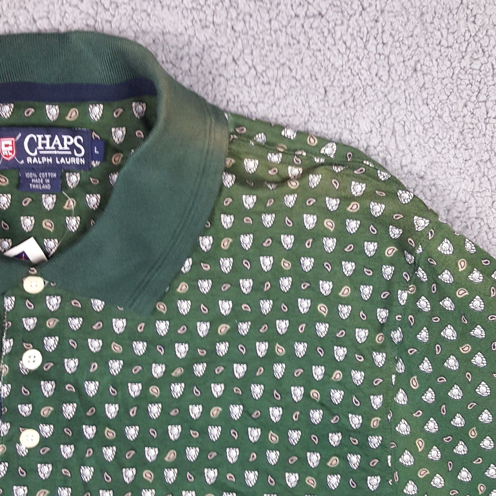 Ralph Lauren VINTAGE Ralph Lauren 90s Green Paisley Polo Shirt Large Button Collar Men's Surf Preppy Size US L / EU 52-54 / 3 - 3 Thumbnail