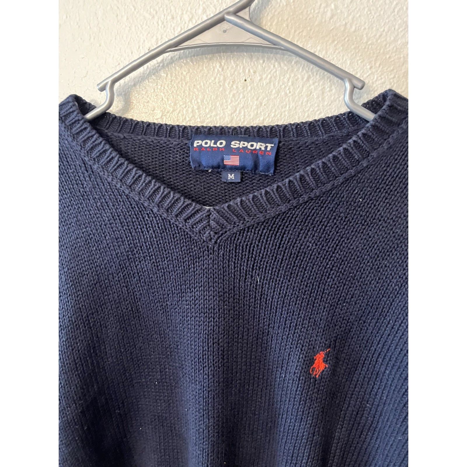 Polo Ralph Lauren Polo Sport Ralph Lauren Sweater Mens M Navy Knit Pullover V Neck Classic Polo Pony Cotton Knit Pullover Sports USA Mens Size US M / EU 48-50 / 2 - 3 Thumbnail