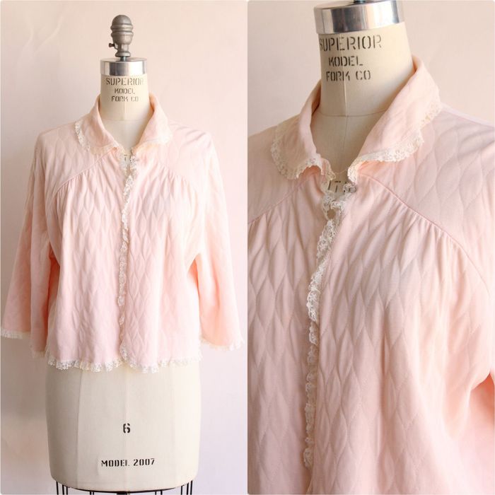 Vintage Vintage 1960s 1970s Bed Jacket, Penneys Gaymode Pink Quilted