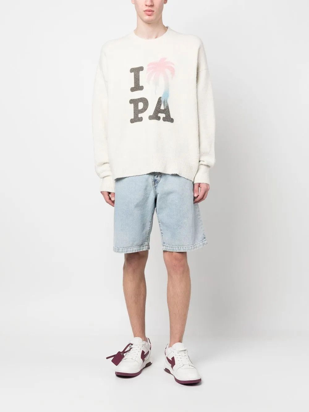 Palm Angels o1y0325 Logo Crewneck Sweater in White Size US L / EU 52-54 / 3 - 5 Thumbnail