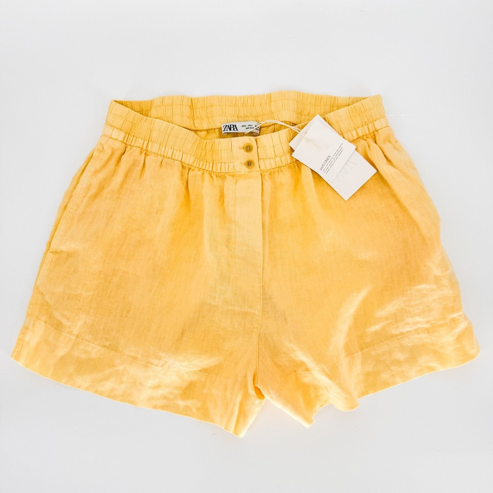 Zara Zara Shorts Women's Large Yellow Slash Pocket Lingerie Linen Size 30" / US 8 / IT 44 - 1 Thumbnail