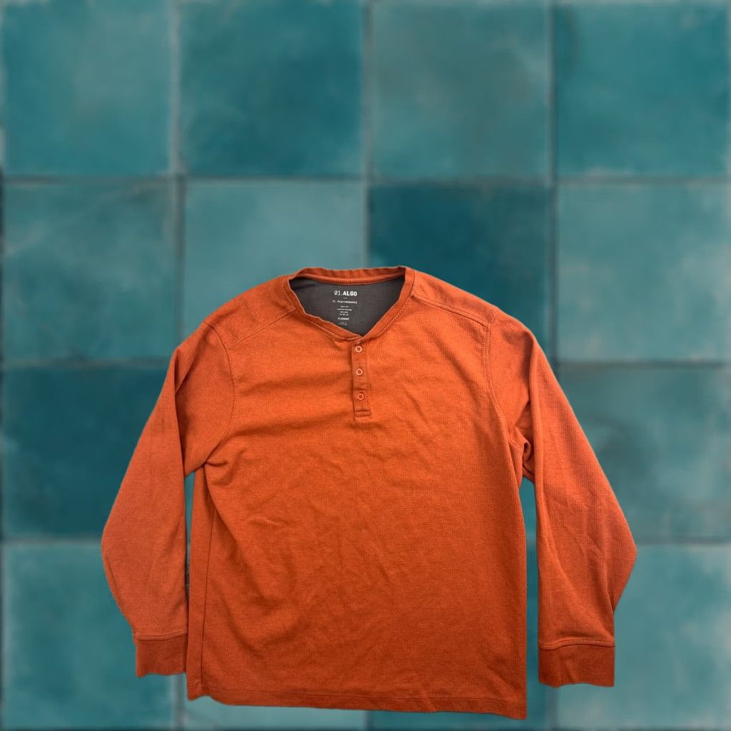Vintage 01. ALGO Shirt Men's XL Orange Long Sleeve Henley Waffle Knit UPF 40 Size US XL / EU 56 / 4 - 1 Thumbnail
