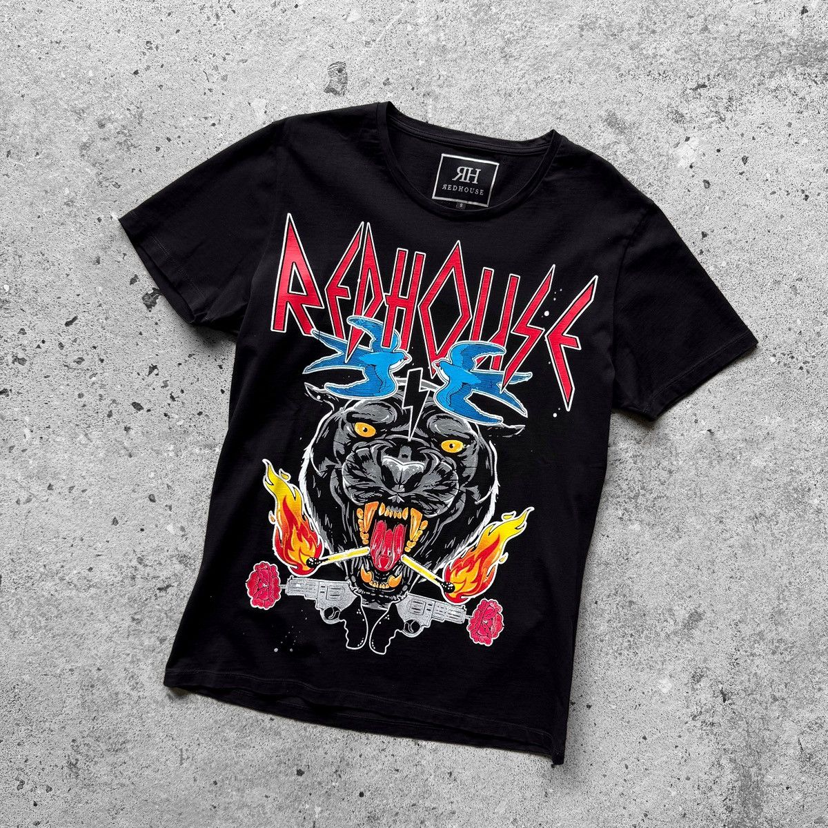 Designer Redhouse Mens SS Graphic T-Shirt Black Panther Flames Tee Size US S / EU 44-46 / 1 - 1 Thumbnail
