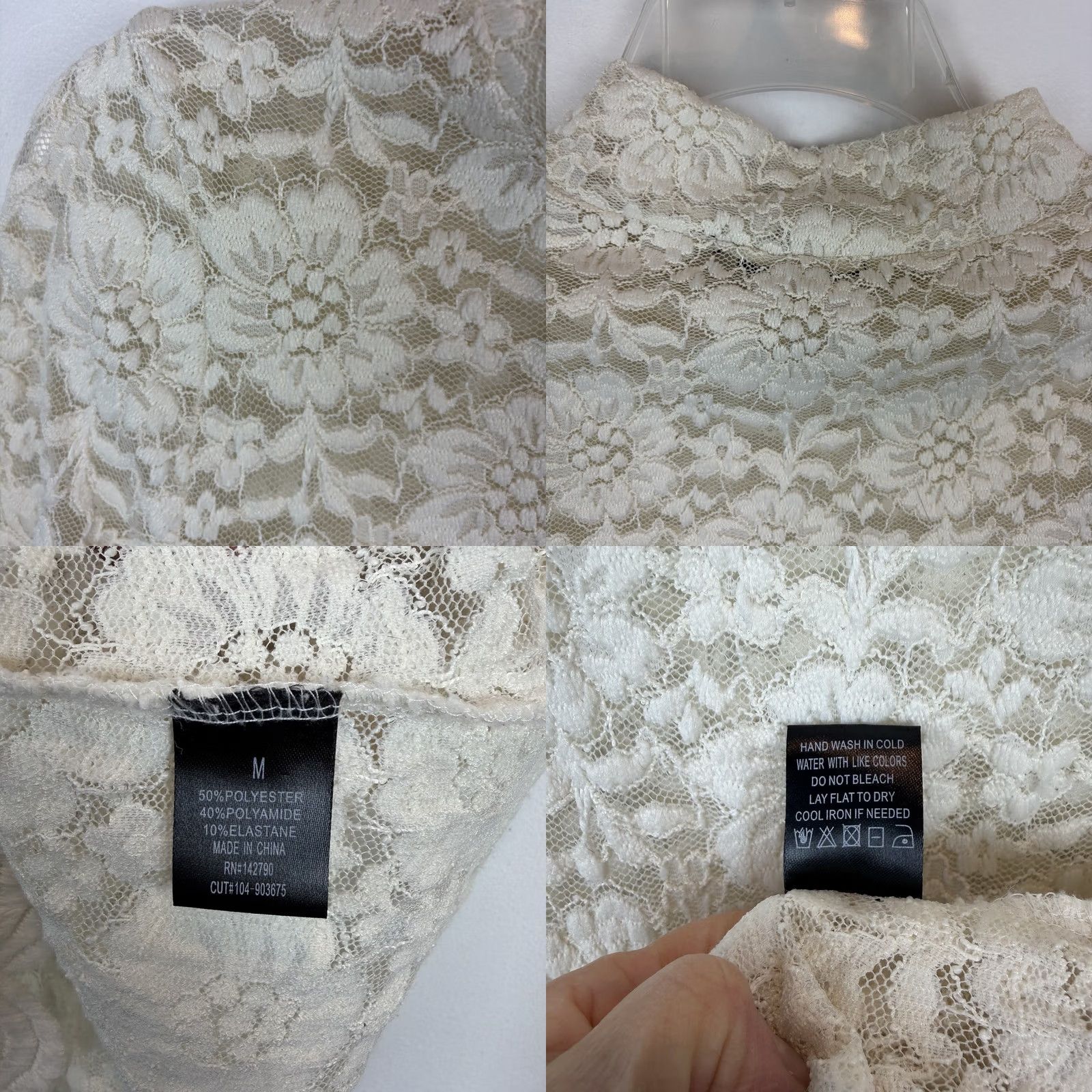 Bcbgmaxazria BCBGMAXAZRIA Blouse Womens M Ivory Lace Mock Neck Long Sleeve Casual Size M / US 6-8 / IT 42-44 - 8 Thumbnail