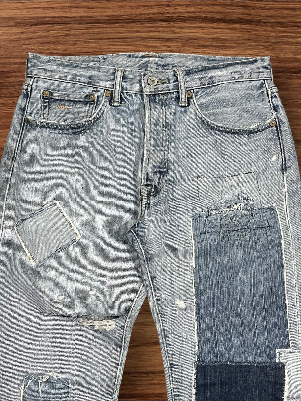 Levi's Vintage Levi’s 501 Sashiko Patchwork Light Blue Washed Jeans Size US 31 - 4 Thumbnail