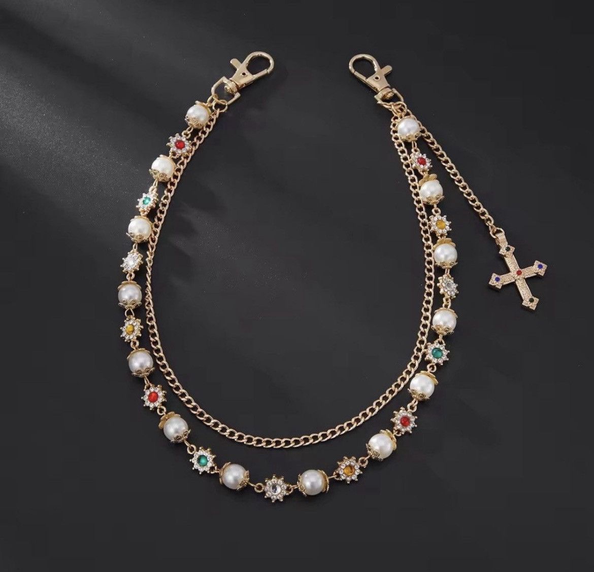 Japanese Brand Cross & Gemstone Belt Chain - Gold/Rhinestone Size ONE SIZE - 3 Thumbnail