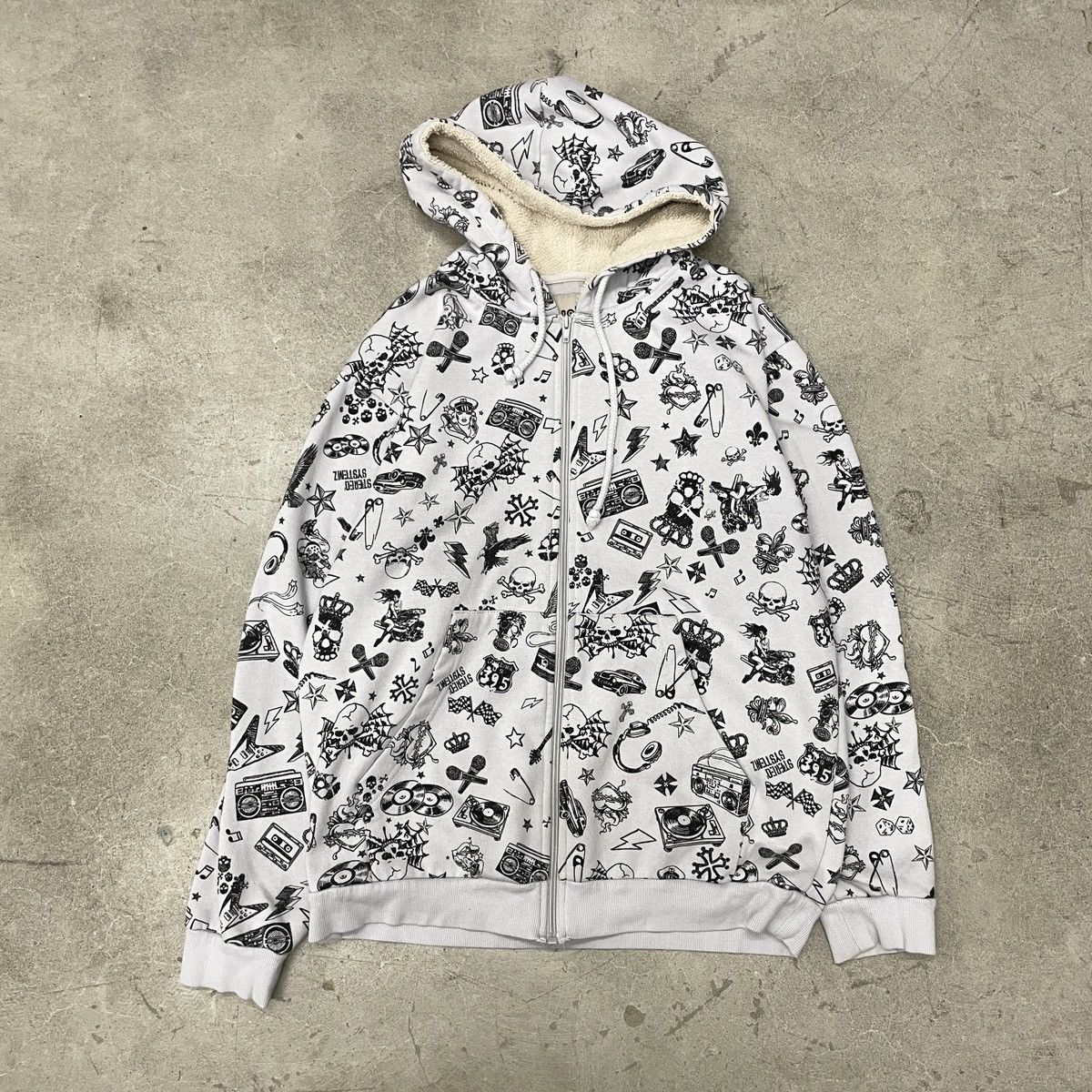 Streetwear × Vintage Y2K tattoo all over print grunge zip hoodie 