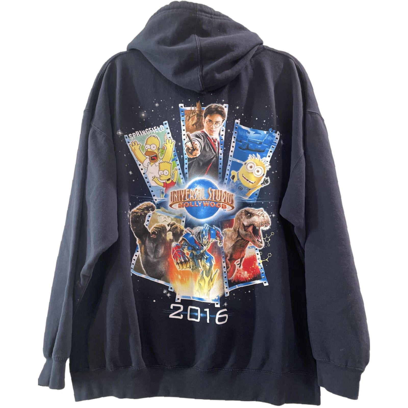 Vintage Universal Studios Hoodie Adult XL Blue Full Zip Graphic Print Themed Jurassic Park Harry Potter Simpsons 2016 Mens Size US XL / EU 56 / 4 - 1 Thumbnail